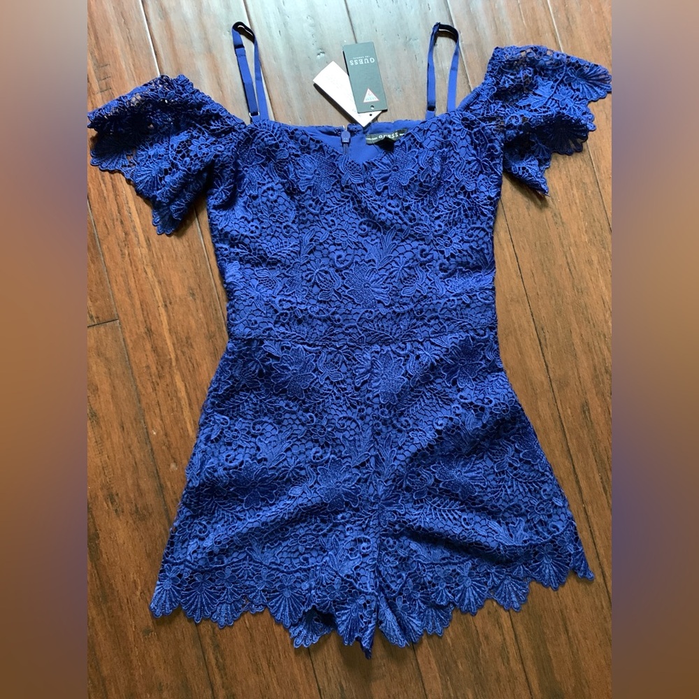 Guess Los Angeles Royal Blue Lace Applique Shorts Mini Jumper Romper